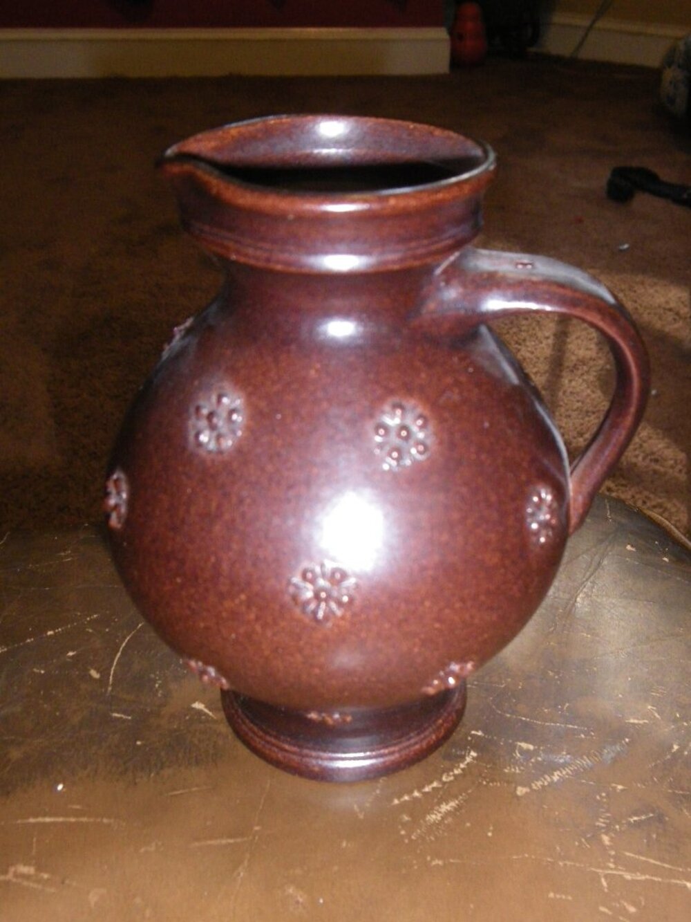 Vintage Small Earthenware Glazed Pitcher Shaped Vase